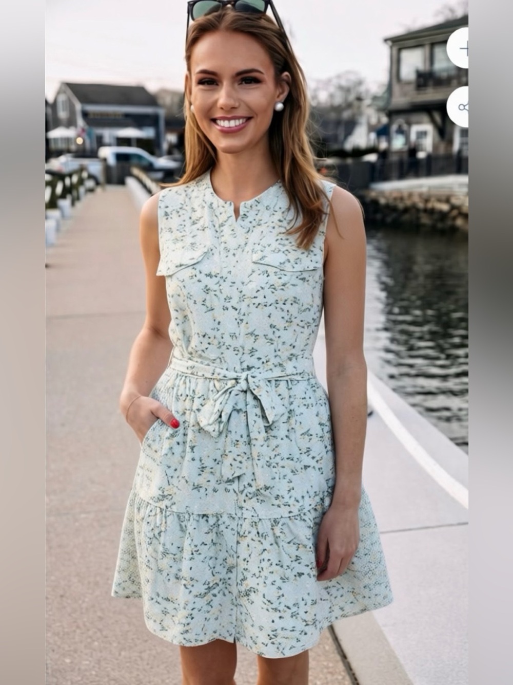 Wildflower Sleeveless Light Blue Floral Tie-Waist Dress